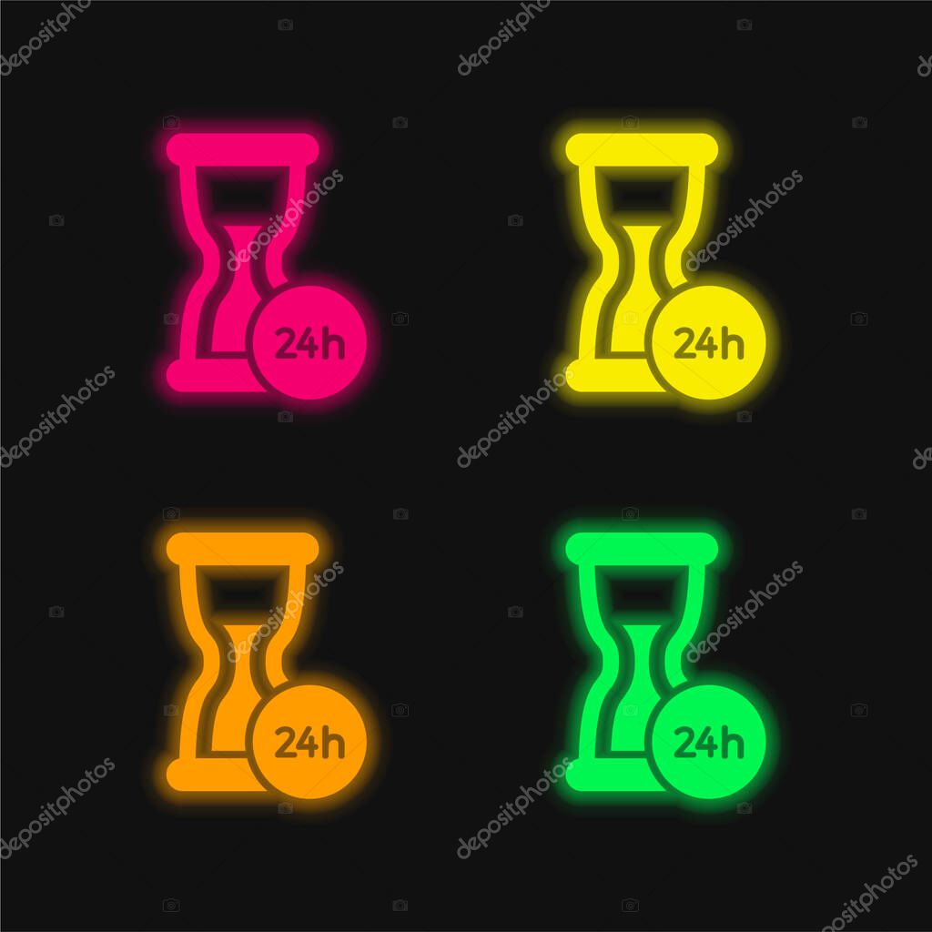 24 Hours Support four color glowing neon vector icon