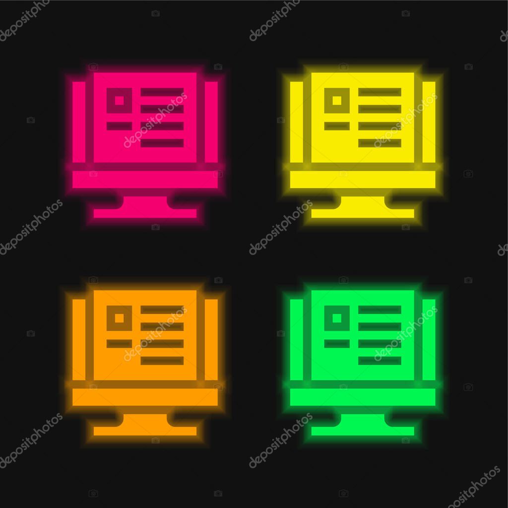Blogging four color glowing neon vector icon