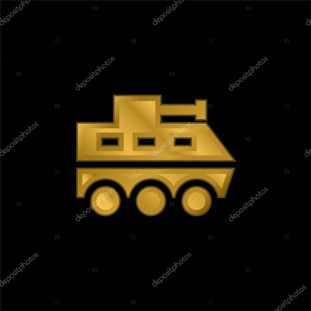 Armored Vehicle gold plated metalic icon or logo vector