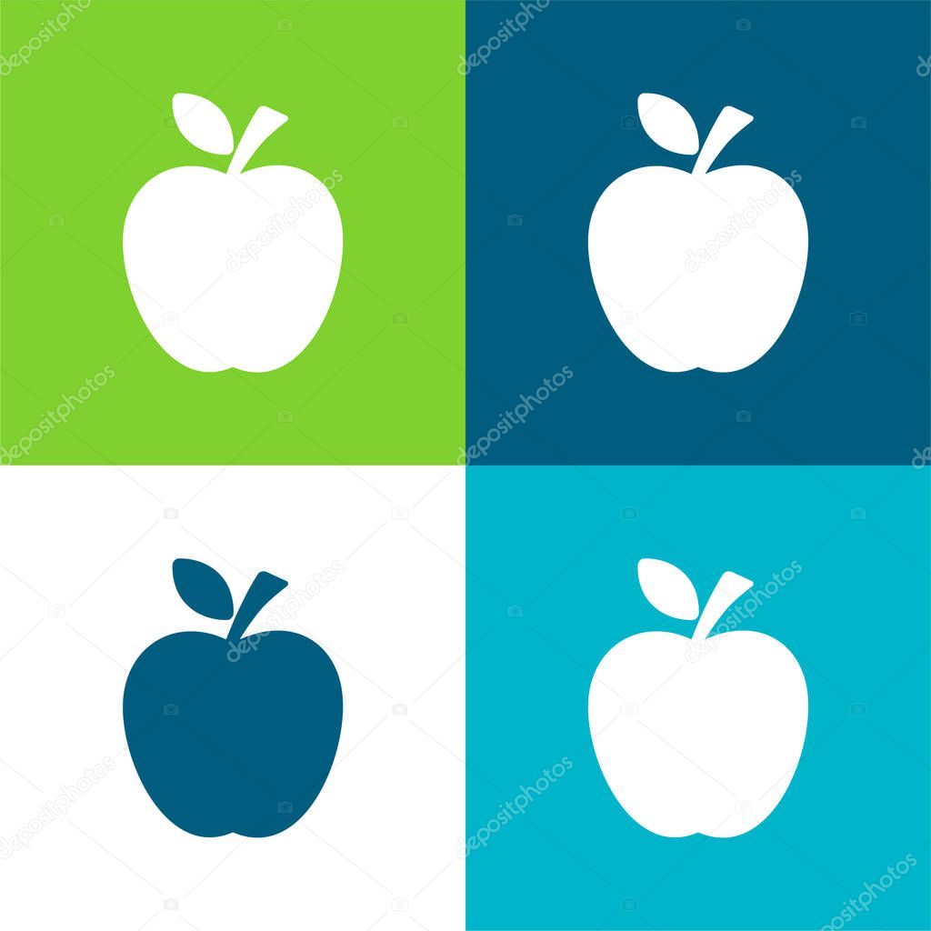 Apple Black Silhouette With A Leaf Flat four color minimal icon set