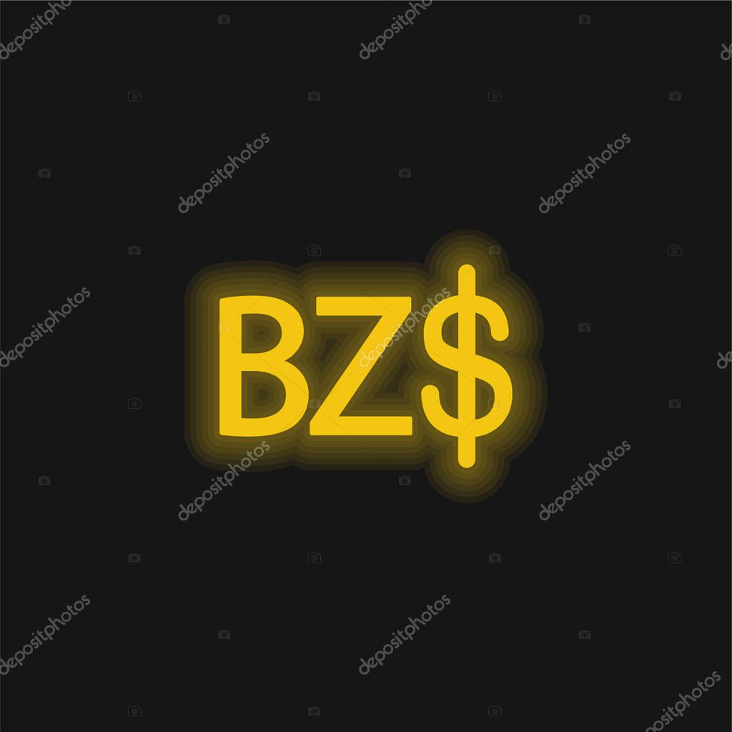 Belize Dollar Symbol yellow glowing neon icon