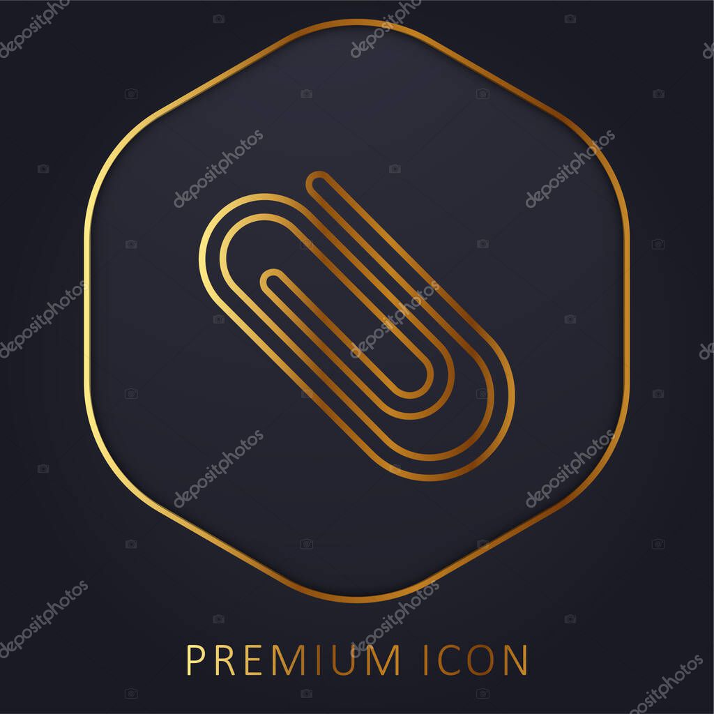 Attach Paperclip Diagonal Symbol golden line premium logo or icon