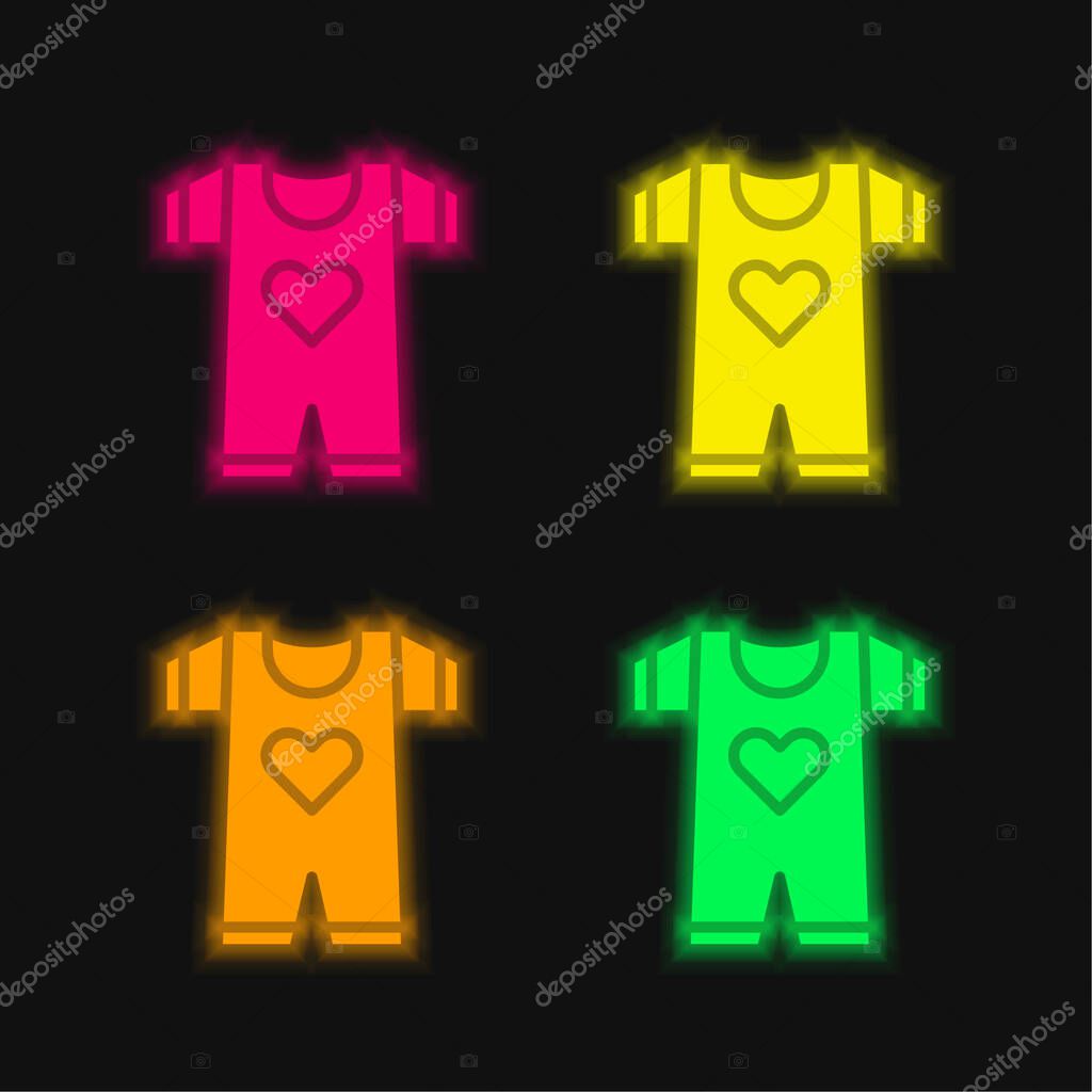 Baby Clothes four color glowing neon vector icon
