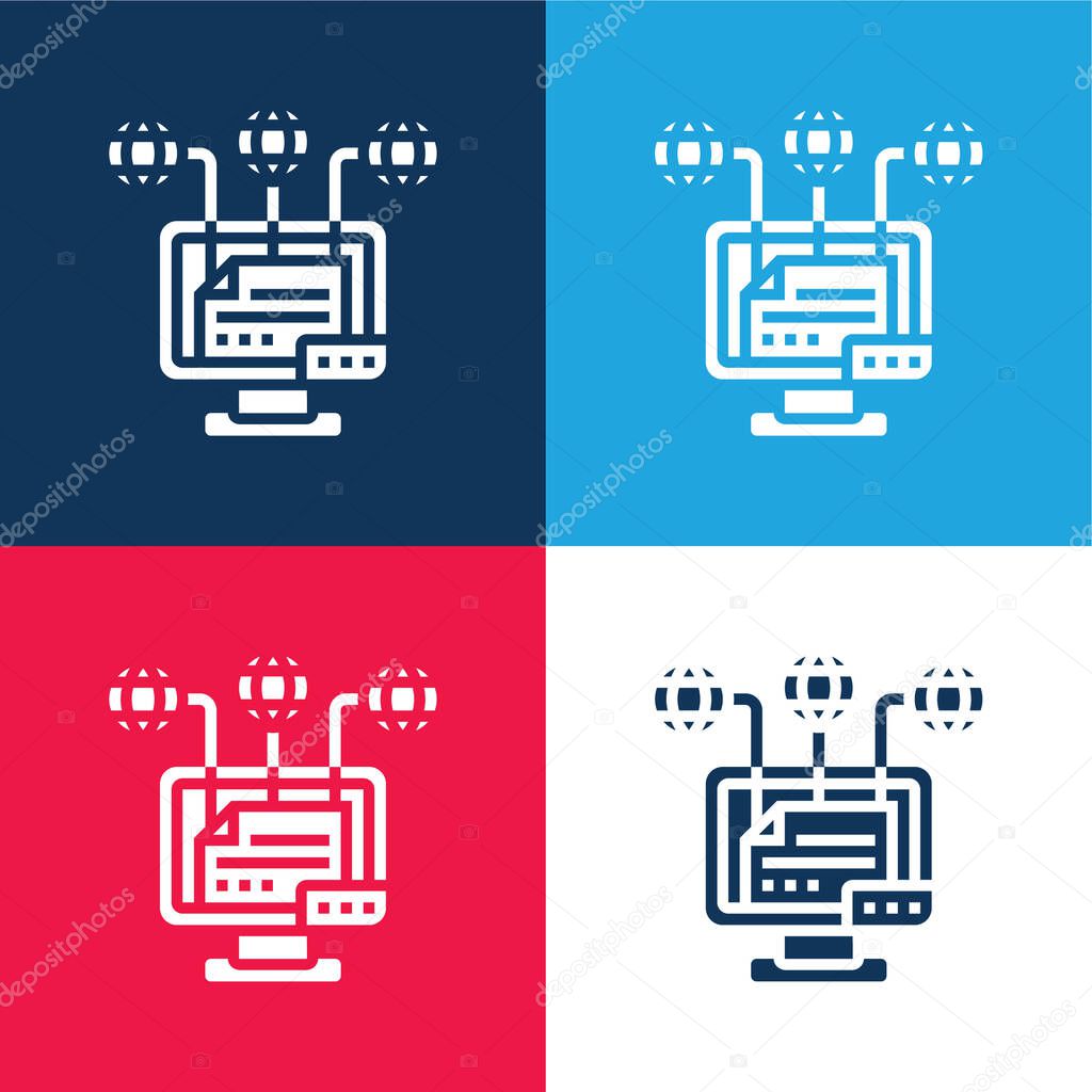 Attribution blue and red four color minimal icon set
