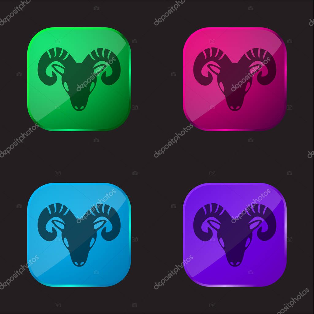 Aries Zodiac Symbol Of Frontal Goat Head four color glass button icon