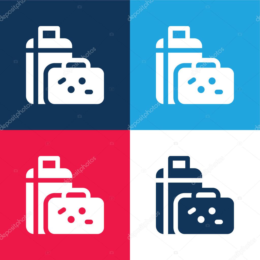 Baggage blue and red four color minimal icon set