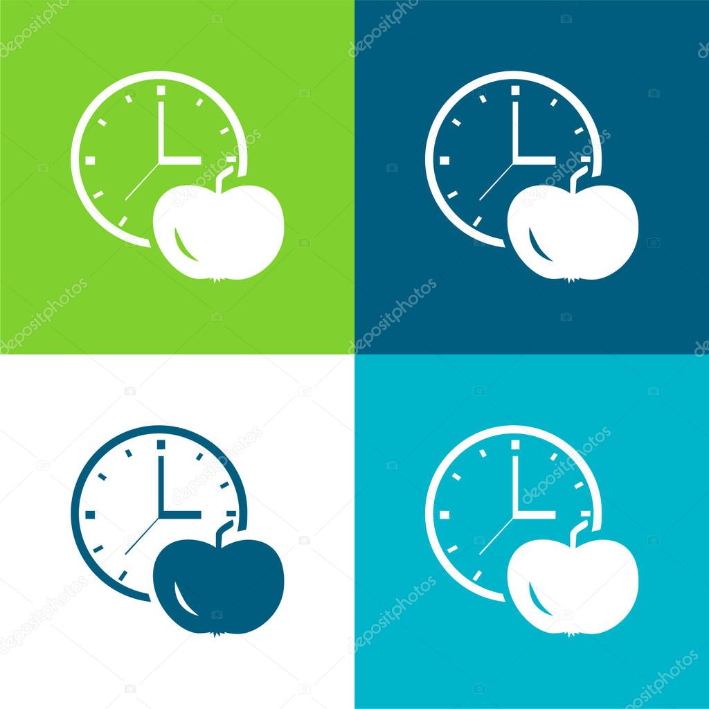 Apple And Clock Flat four color minimal icon set