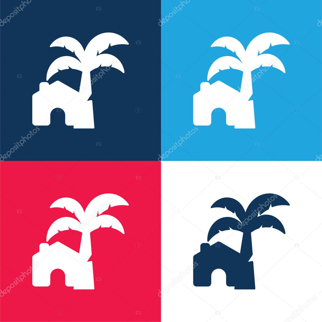 Beach House blue and red four color minimal icon set