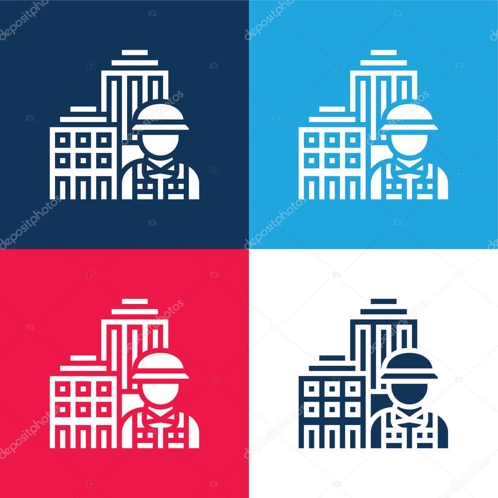 Architecture blue and red four color minimal icon set