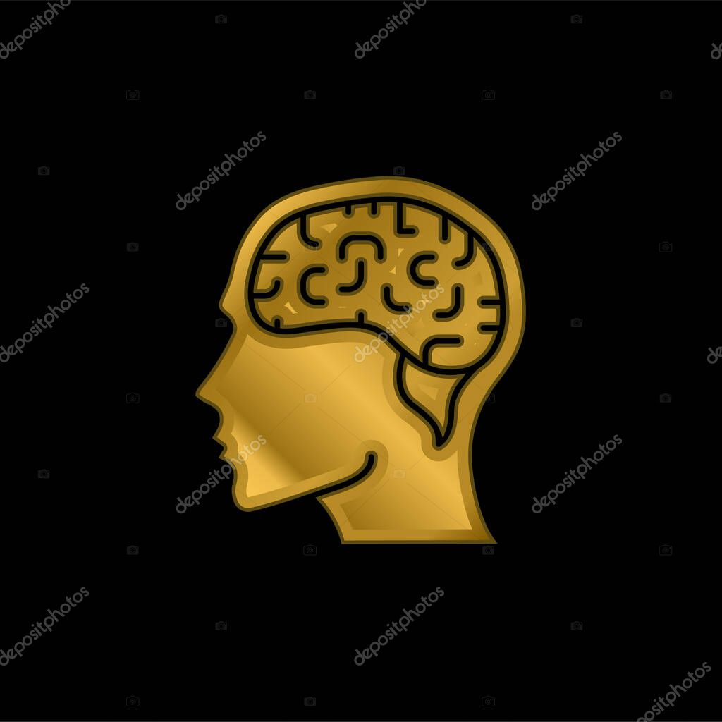 Brain gold plated metalic icon or logo vector