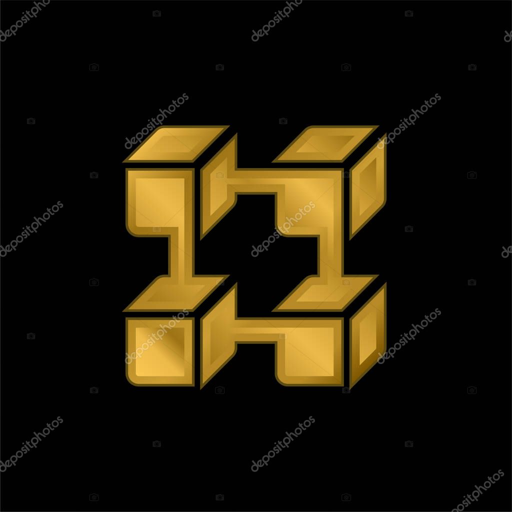 Blockchain gold plated metalic icon or logo vector