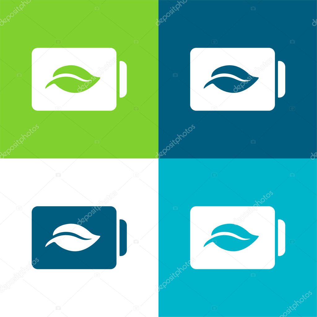 Battery Status Symbol With A Leaf Flat four color minimal icon set
