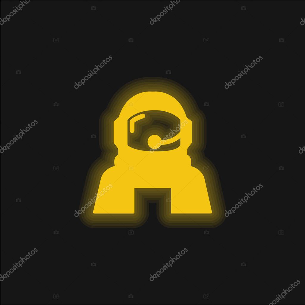 Astronaut Helmet Protection For Outer Space yellow glowing neon icon