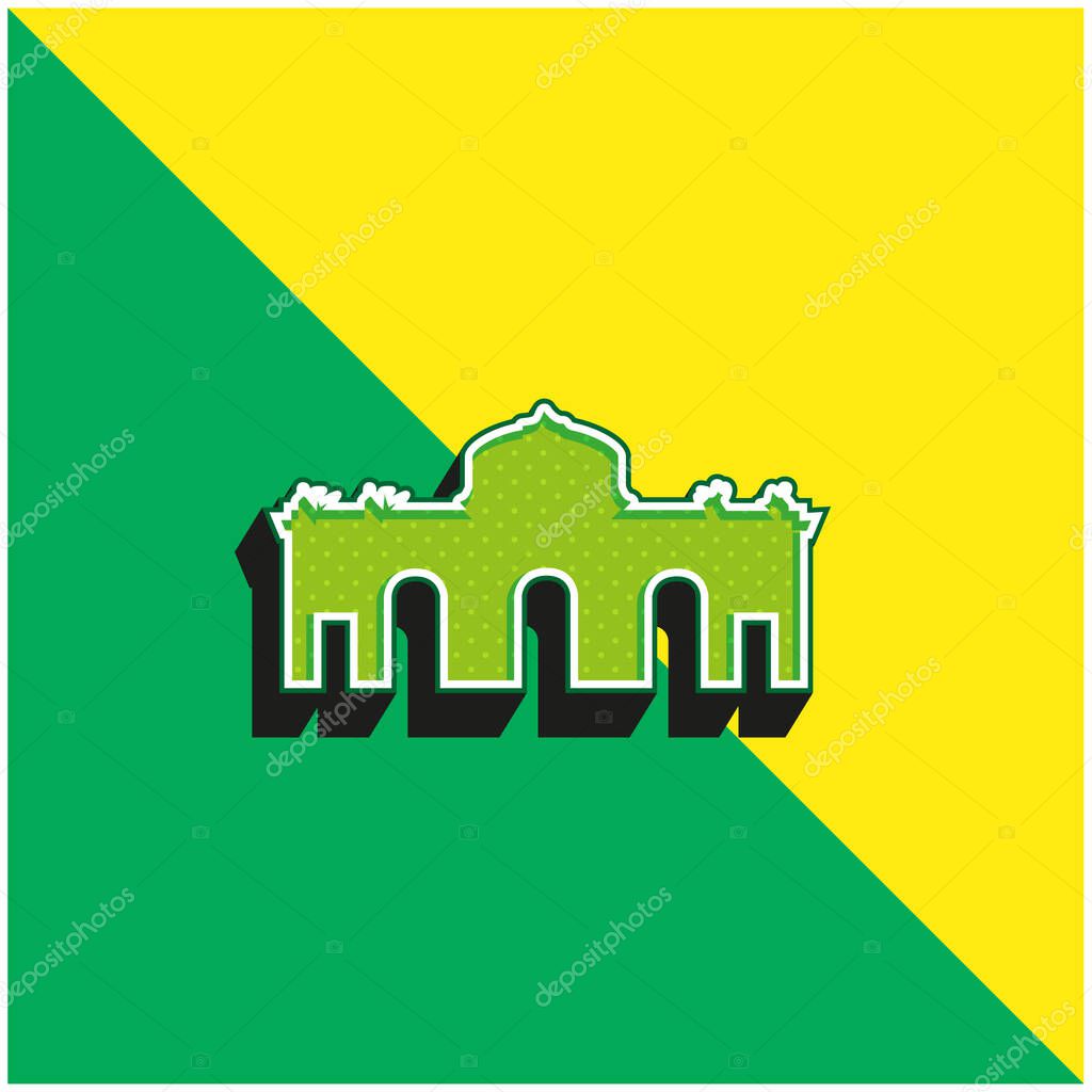 Alcala Gate Spain Green and yellow modern 3d vector icon logo