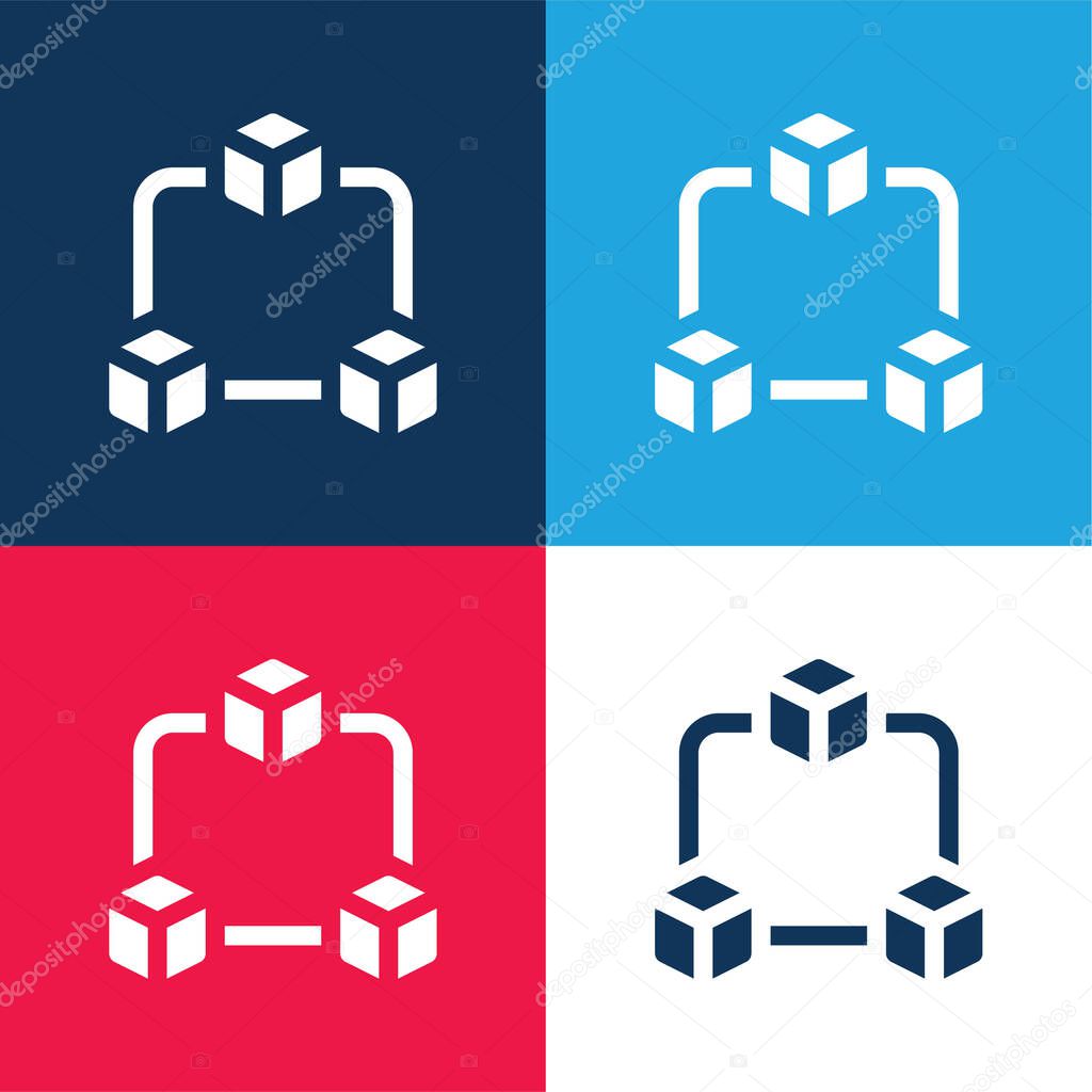 Blockchain blue and red four color minimal icon set