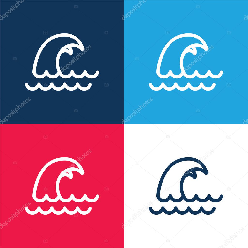 Big Wave blue and red four color minimal icon set