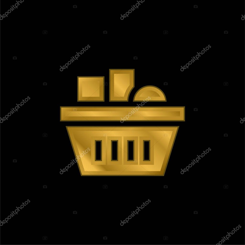 Basket gold plated metalic icon or logo vector