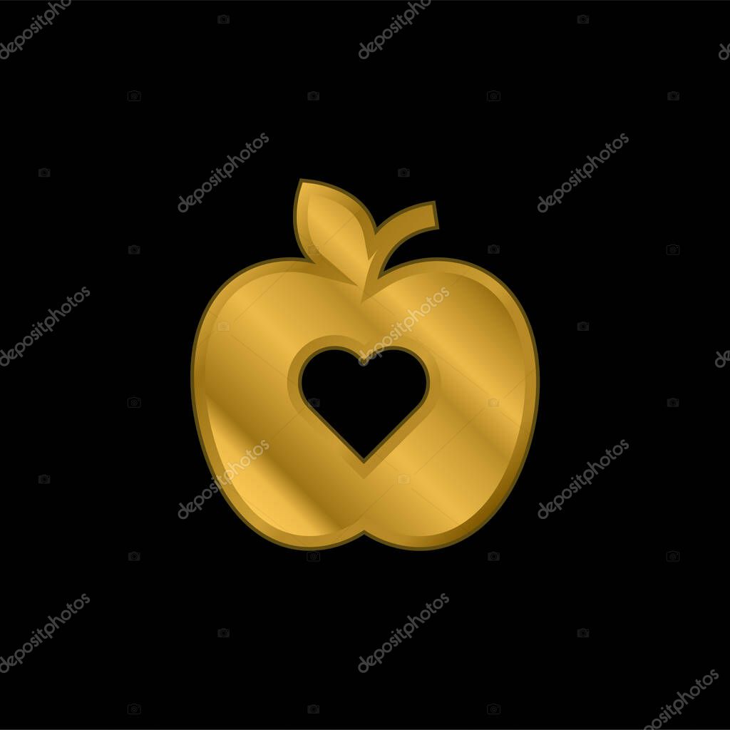 Apple gold plated metalic icon or logo vector