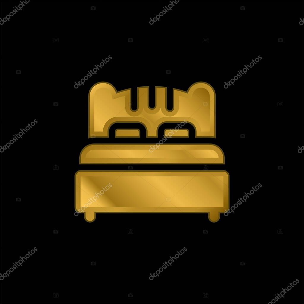 Bed gold plated metalic icon or logo vector