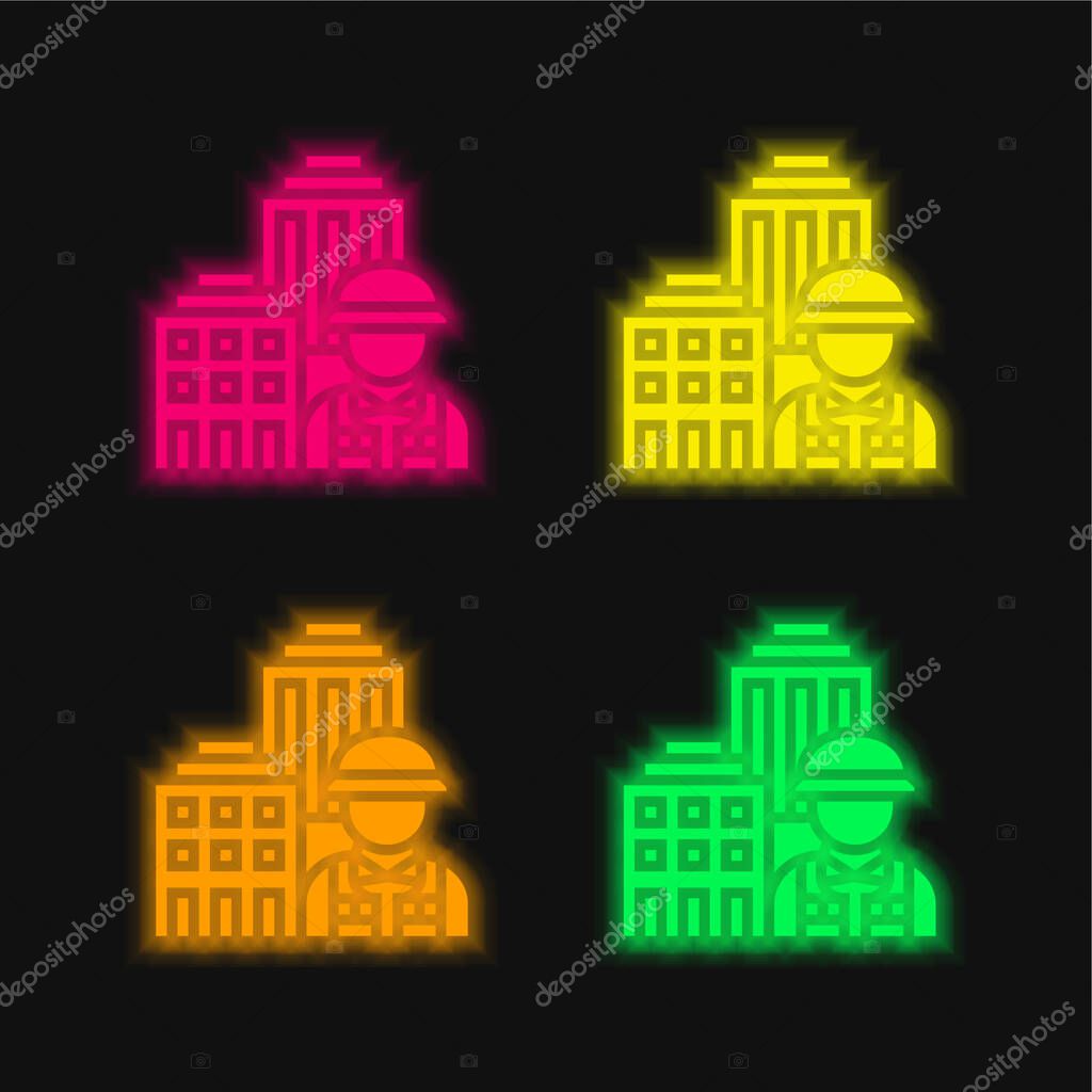 Architecture four color glowing neon vector icon