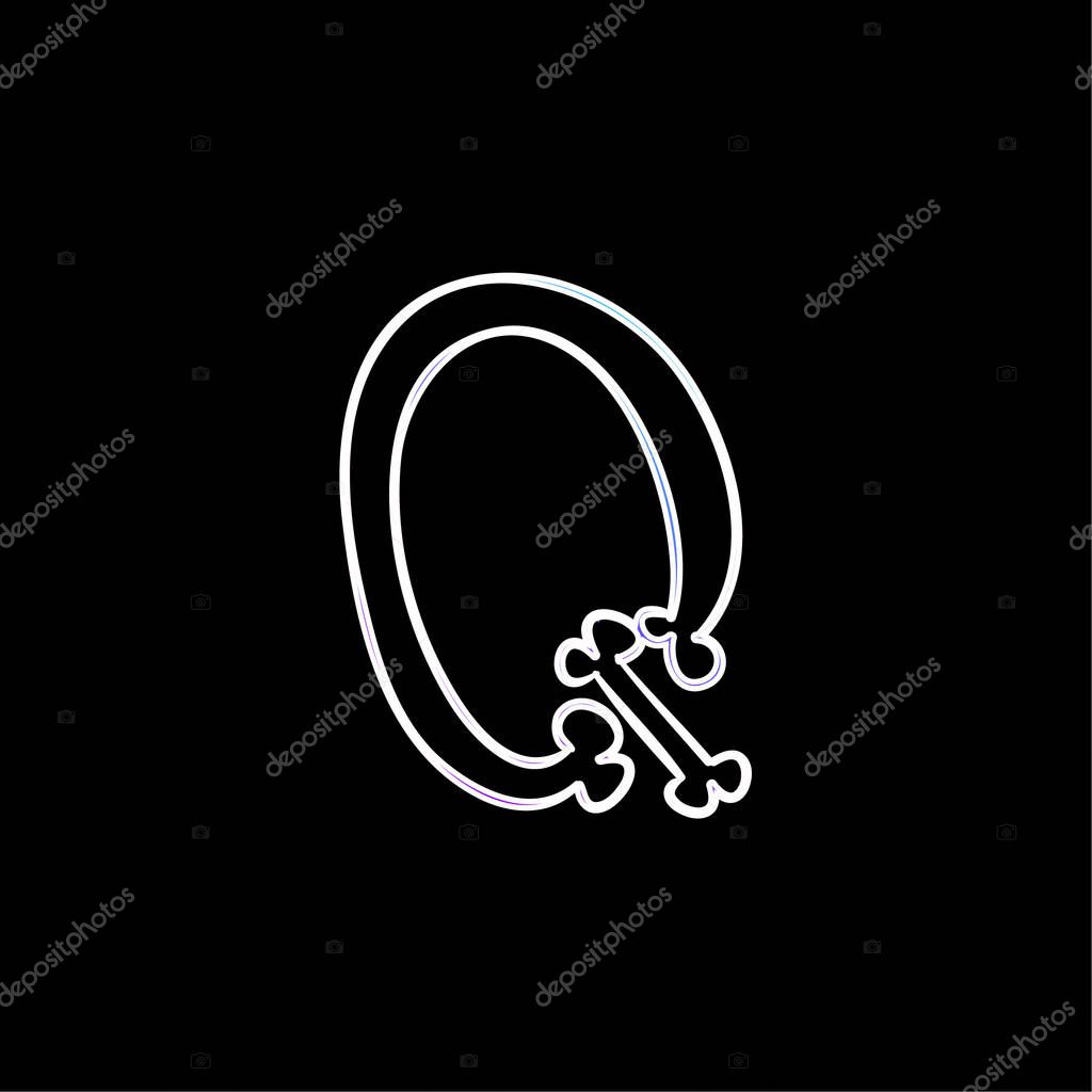 Bones Outline Of Letter Q blue gradient vector icon
