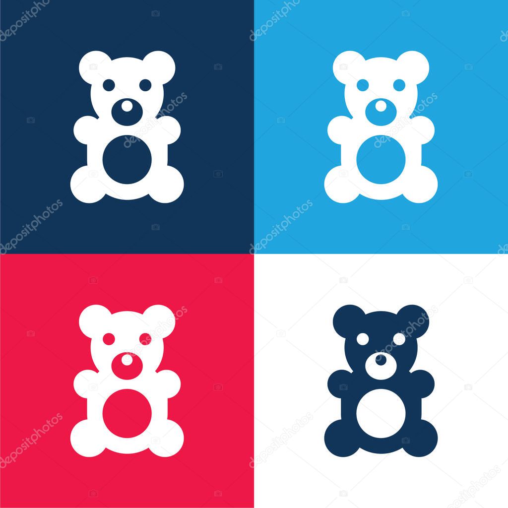 Bear blue and red four color minimal icon set