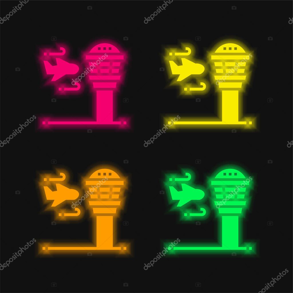 Airport four color glowing neon vector icon