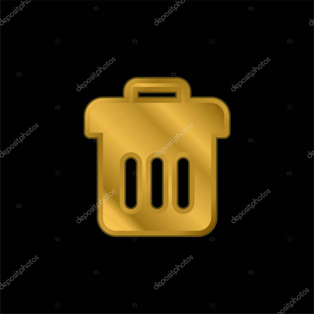 Bin gold plated metalic icon or logo vector