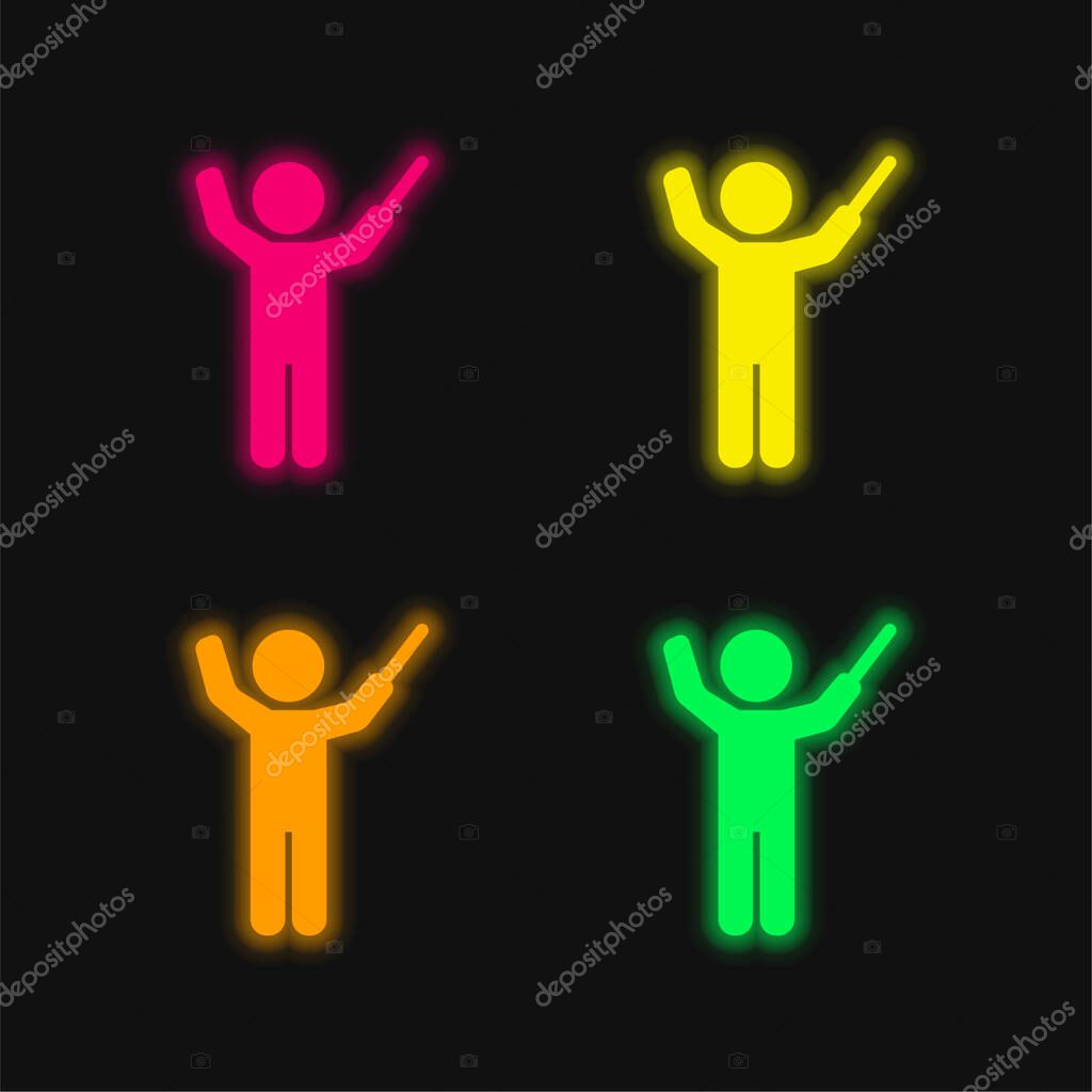 Bandmaster four color glowing neon vector icon