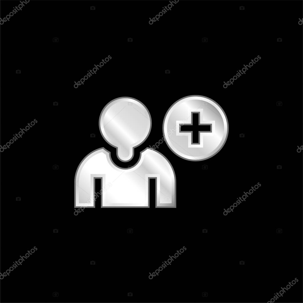 Add Friend silver plated metallic icon