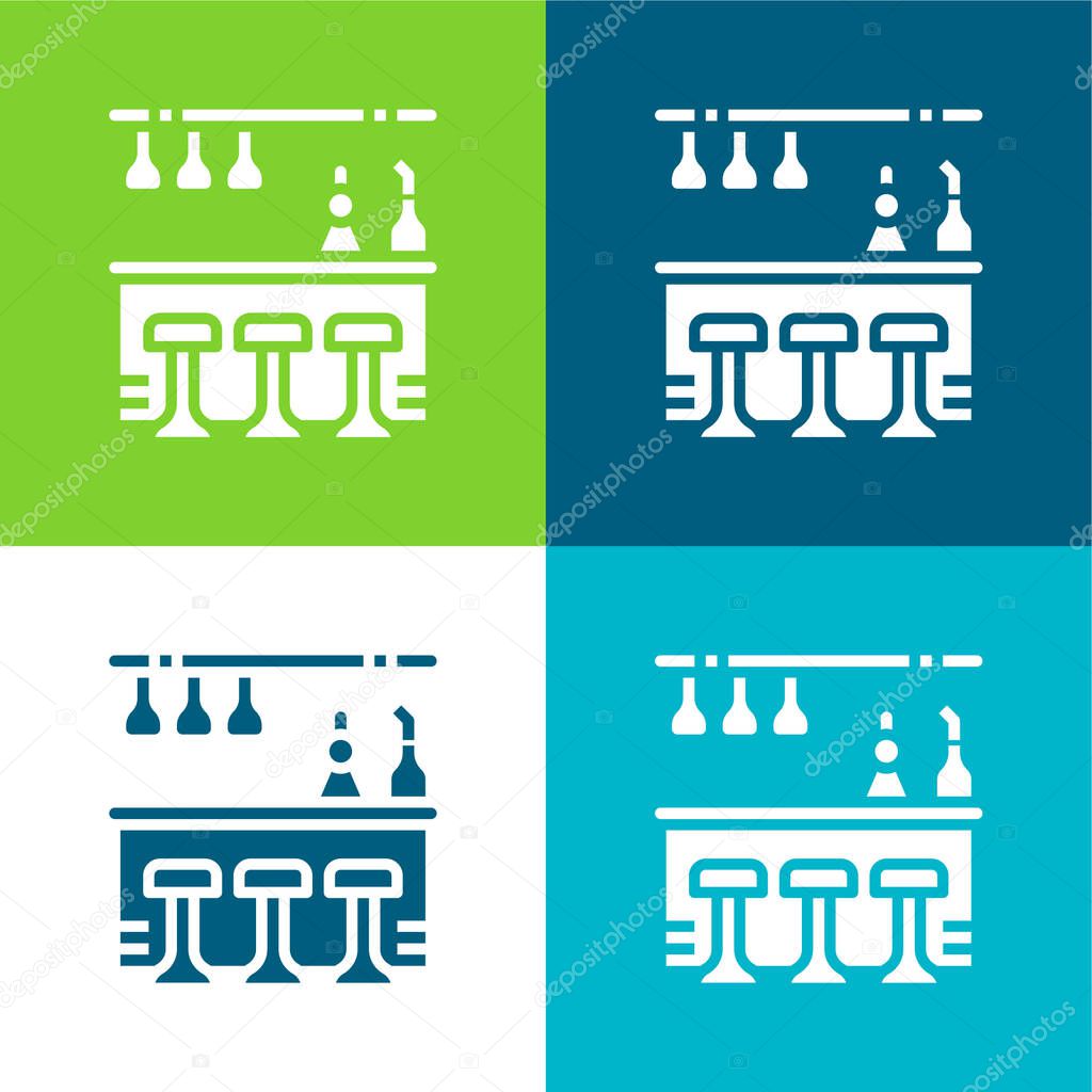 Bar Counter Flat four color minimal icon set