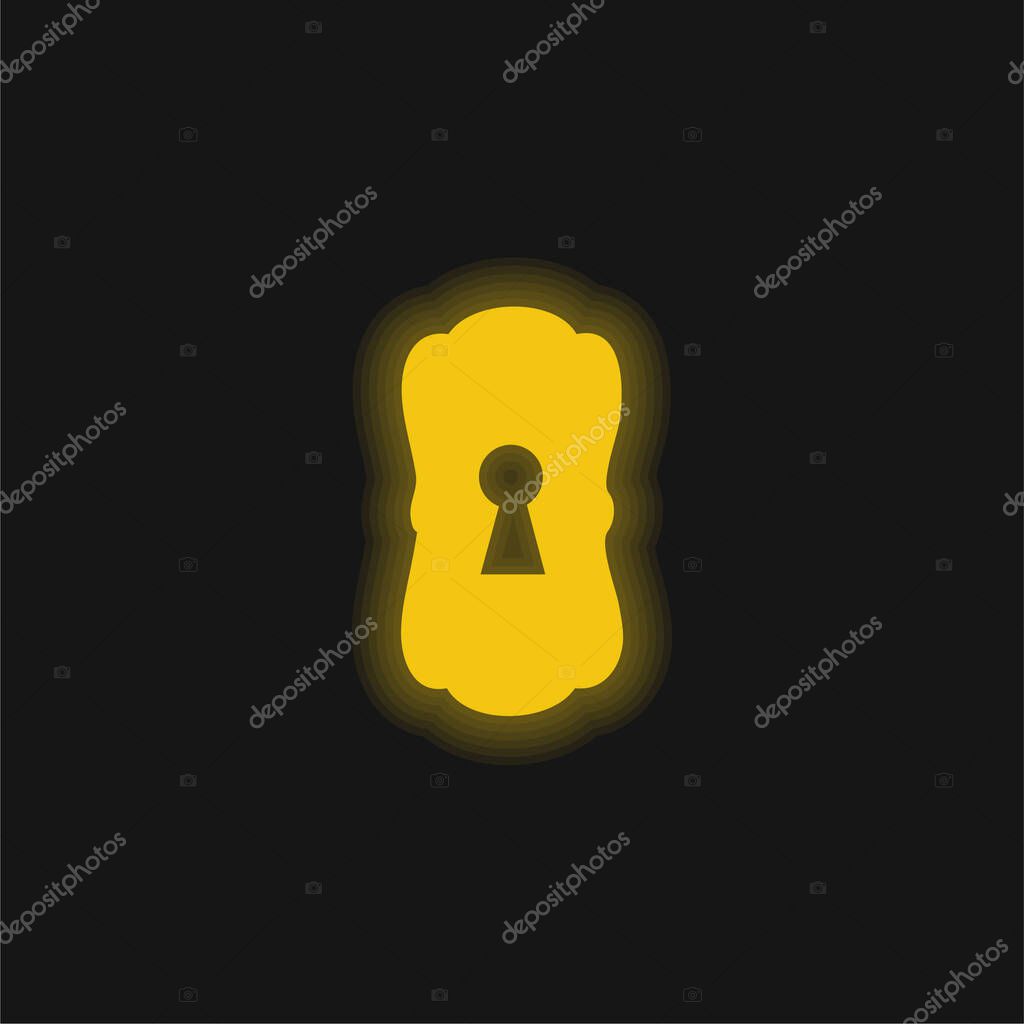 Big Keyhole Black Shape yellow glowing neon icon