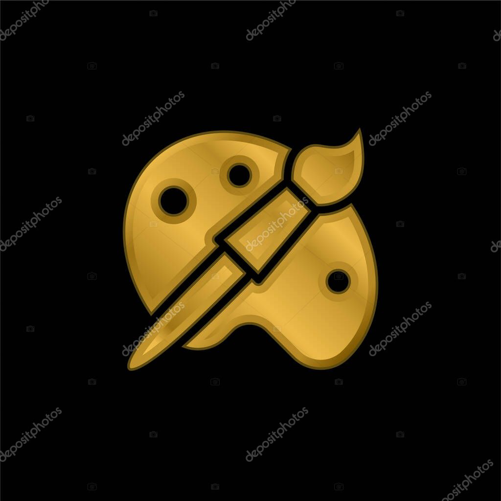 Artist Tools gold plated metalic icon or logo vector
