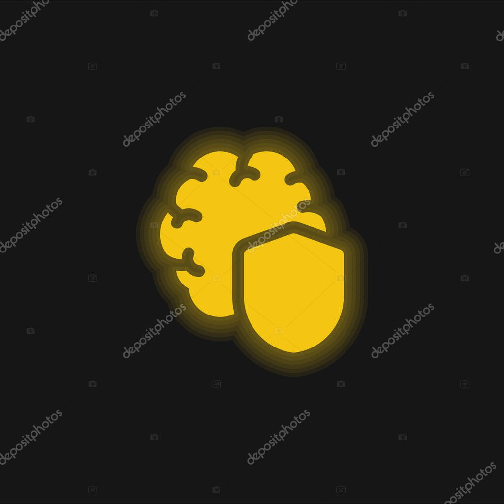 Brain yellow glowing neon icon