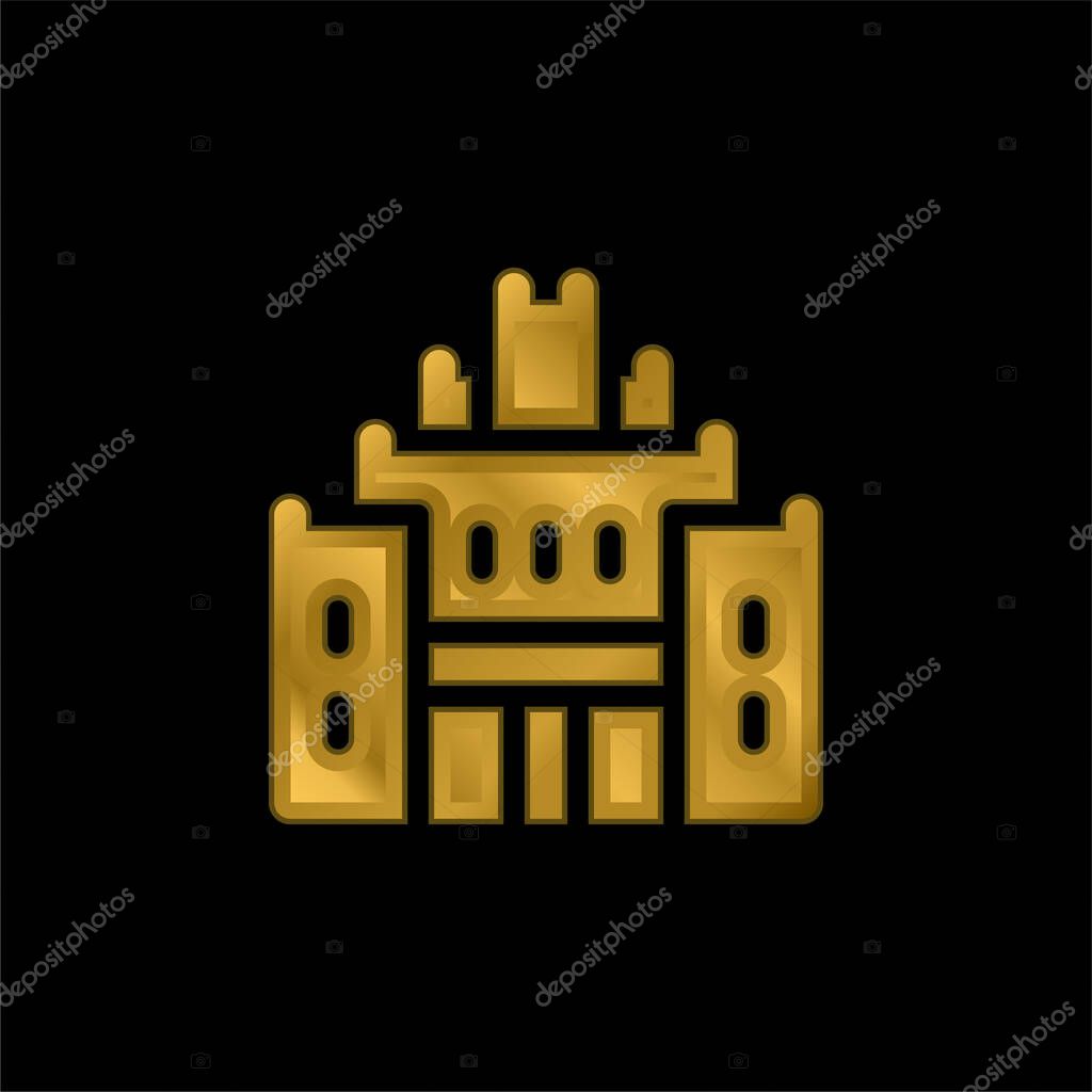 African Heritage House gold plated metalic icon or logo vector