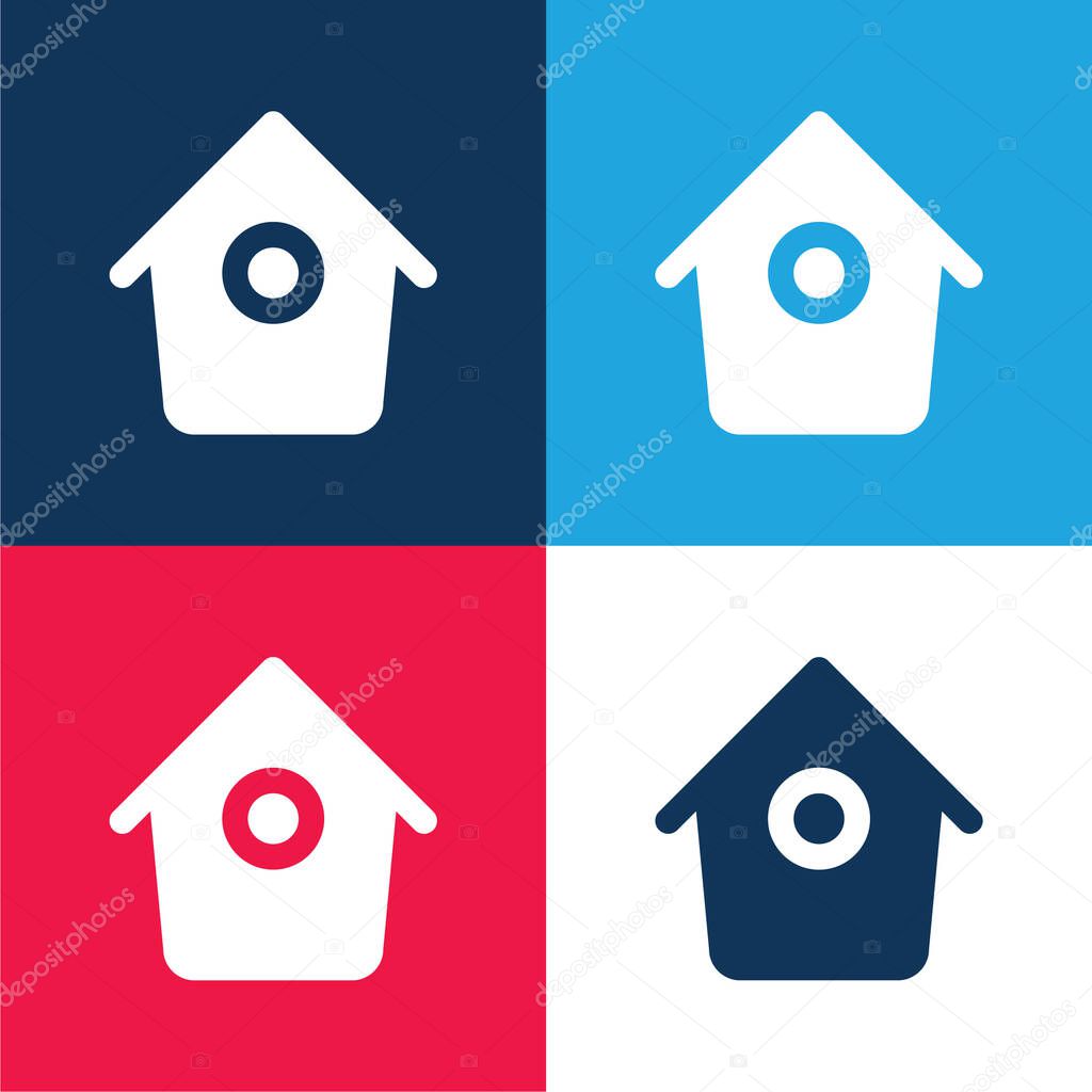 Bird House With Small Round Hole blue and red four color minimal icon set