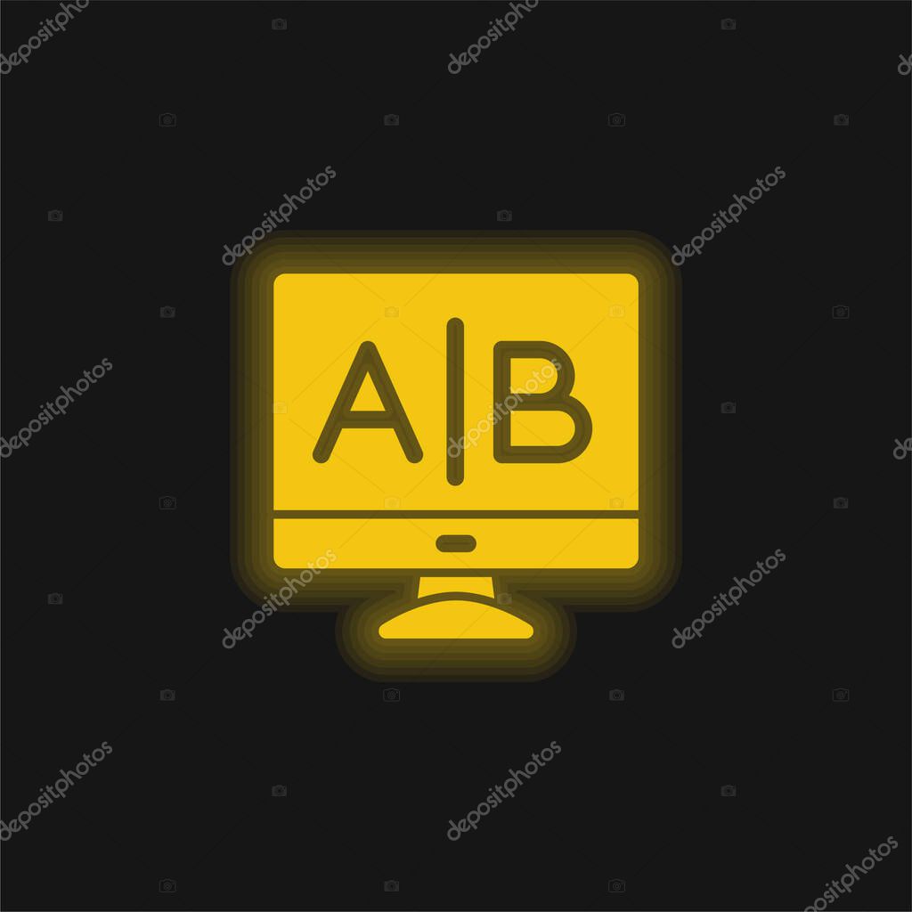 Ab Testing yellow glowing neon icon