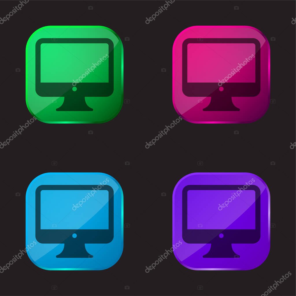Big Computer Monitor four color glass button icon