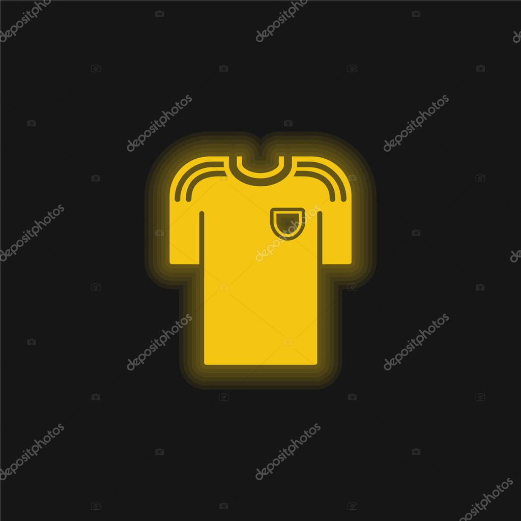 Black T Shirt Of A Soccer Player yellow glowing neon icon