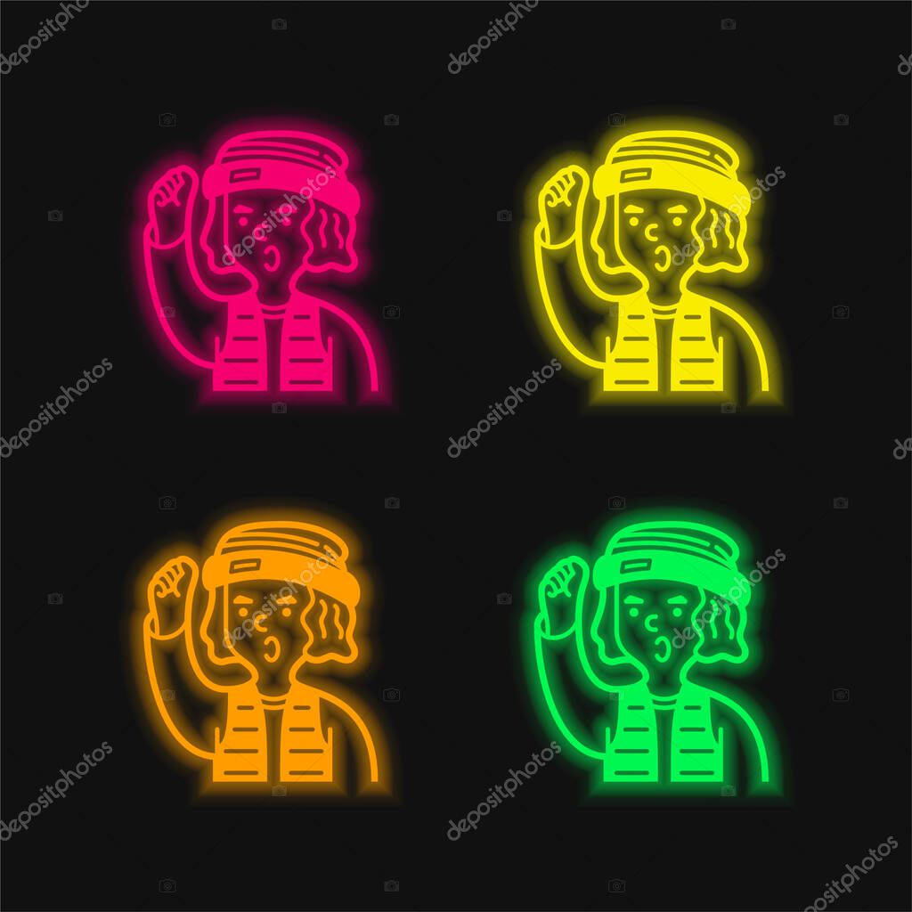 Boy four color glowing neon vector icon