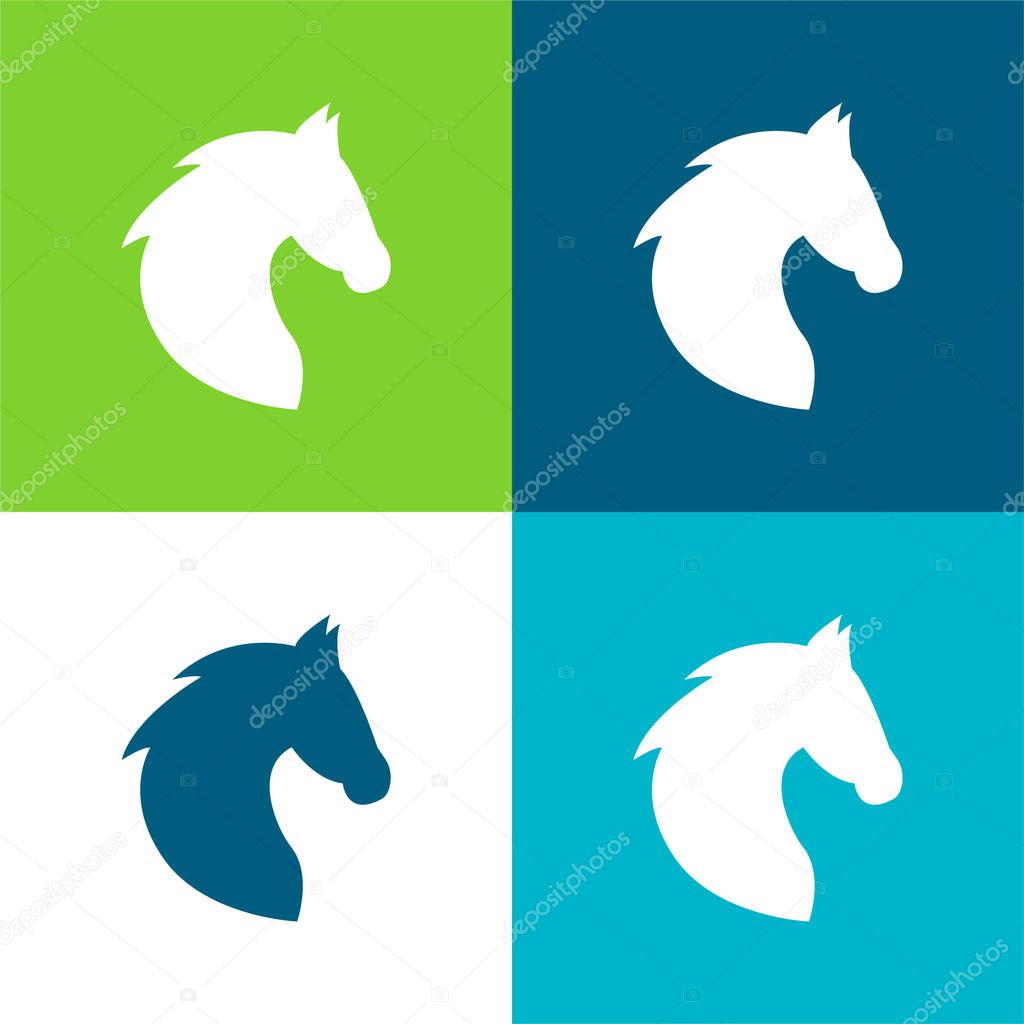Black Head Horse Side View With Horsehair Flat four color minimal icon set