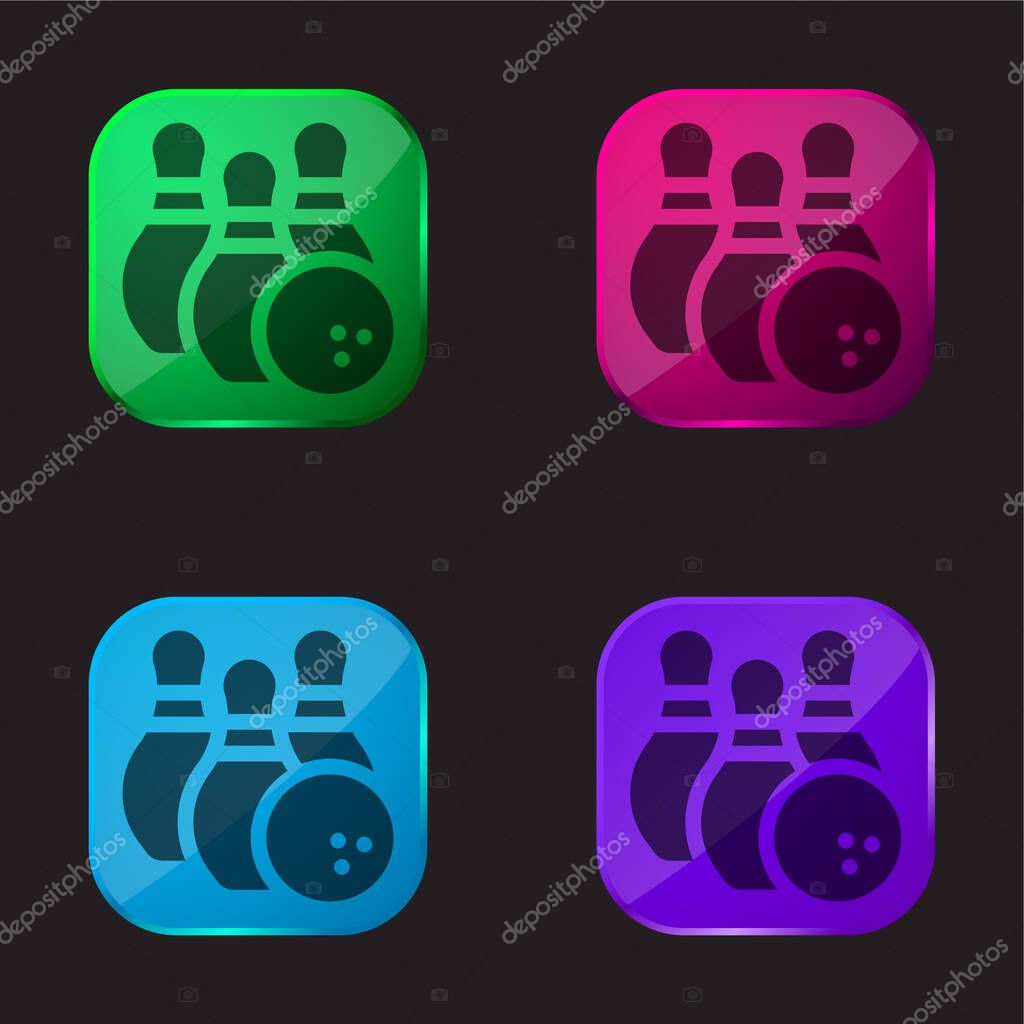 Bowling four color glass button icon