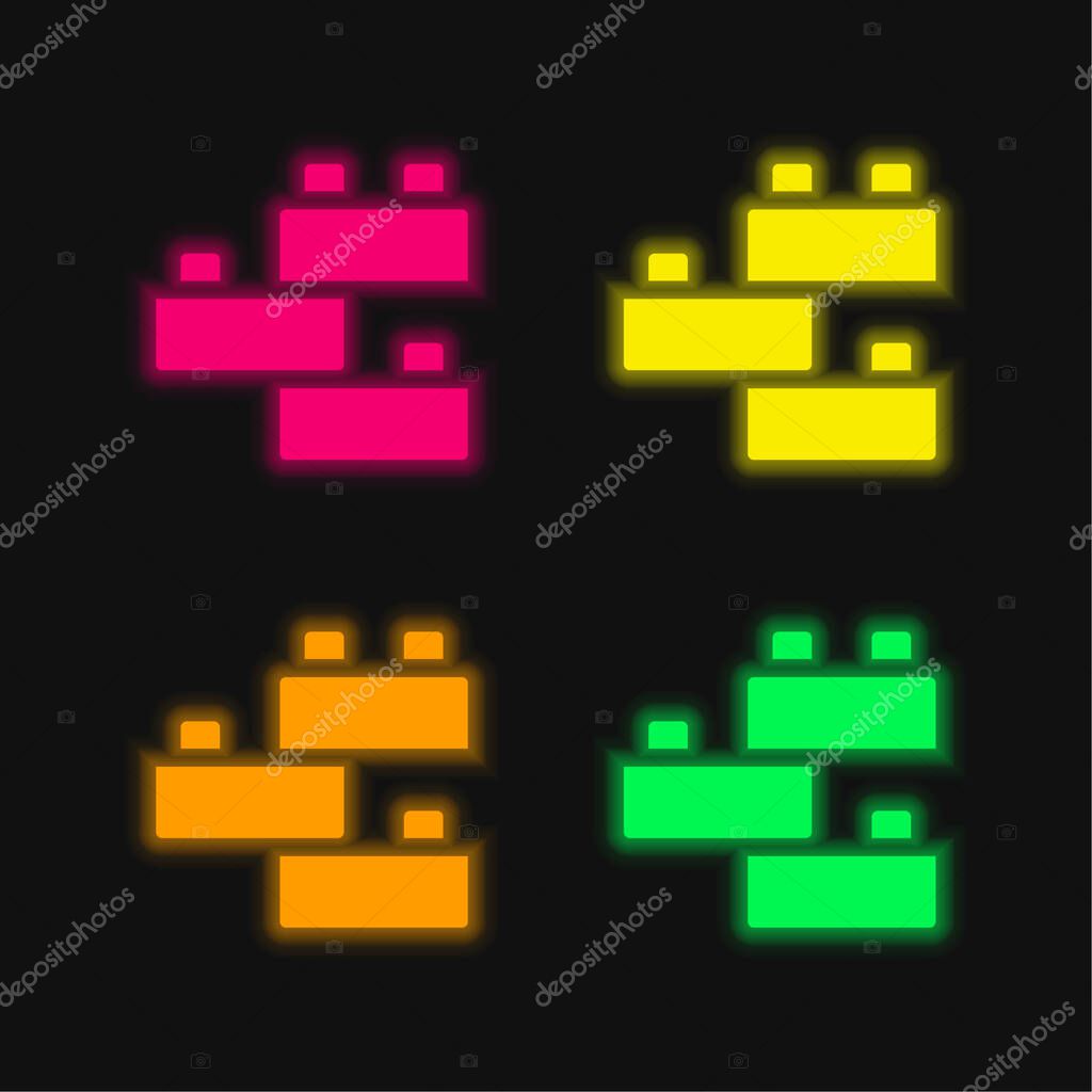 Brick four color glowing neon vector icon