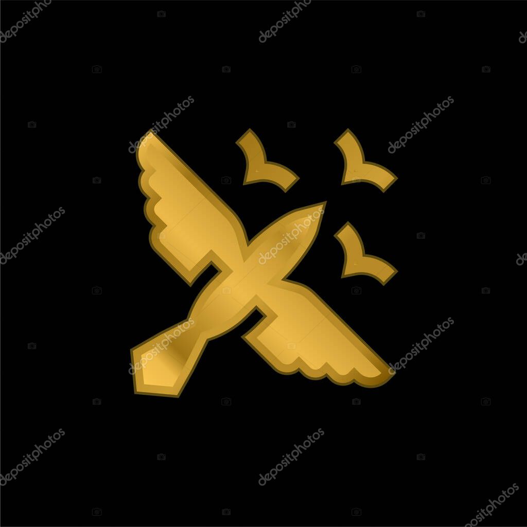 Birds gold plated metalic icon or logo vector