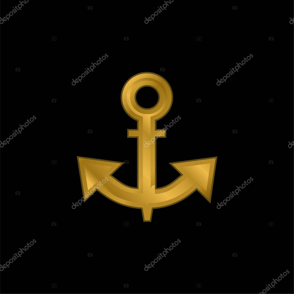 Boat Anchor gold plated metalic icon or logo vector