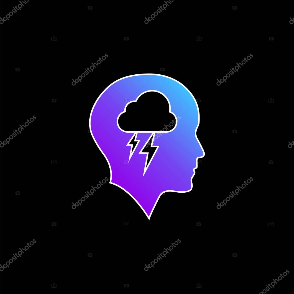 Bald Head With Cloud And Storm blue gradient vector icon