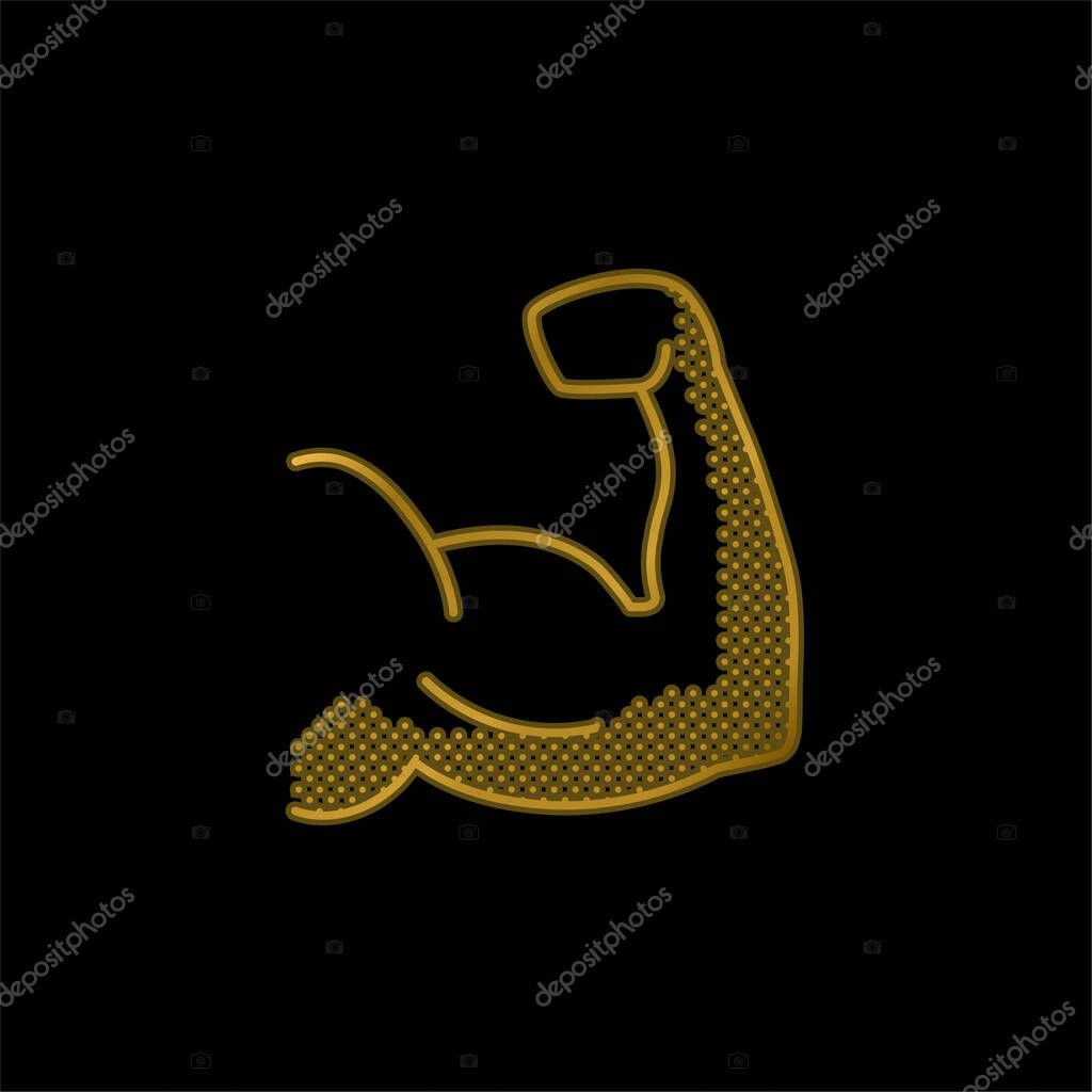 Biceps gold plated metalic icon or logo vector