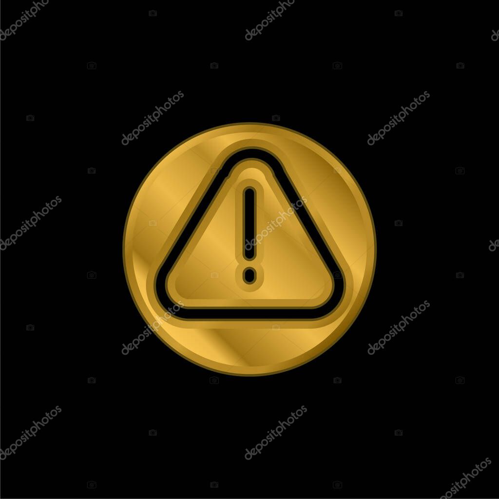 Alarm Sign Of An Exclamation Symbol In A Triangle gold plated metalic icon or logo vector