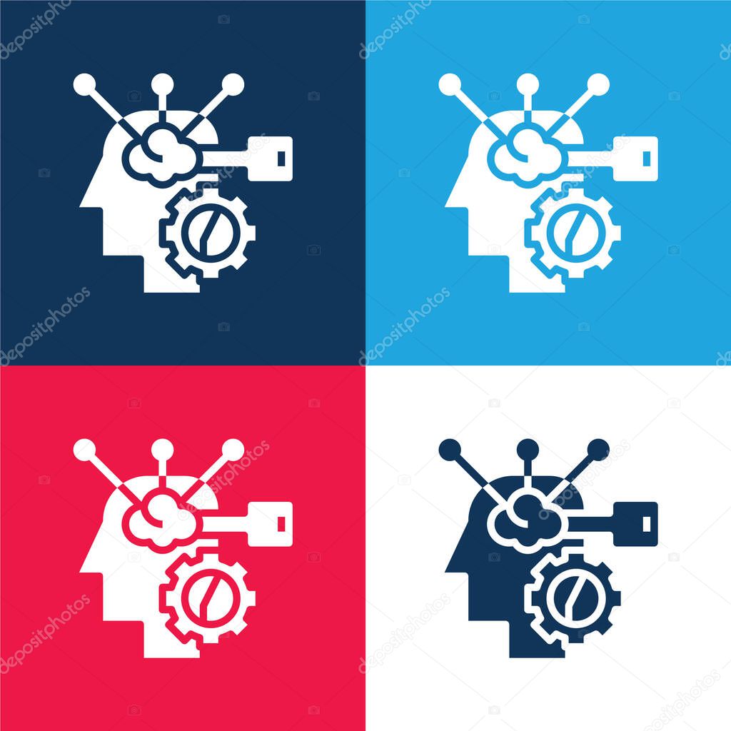 Brain Process blue and red four color minimal icon set
