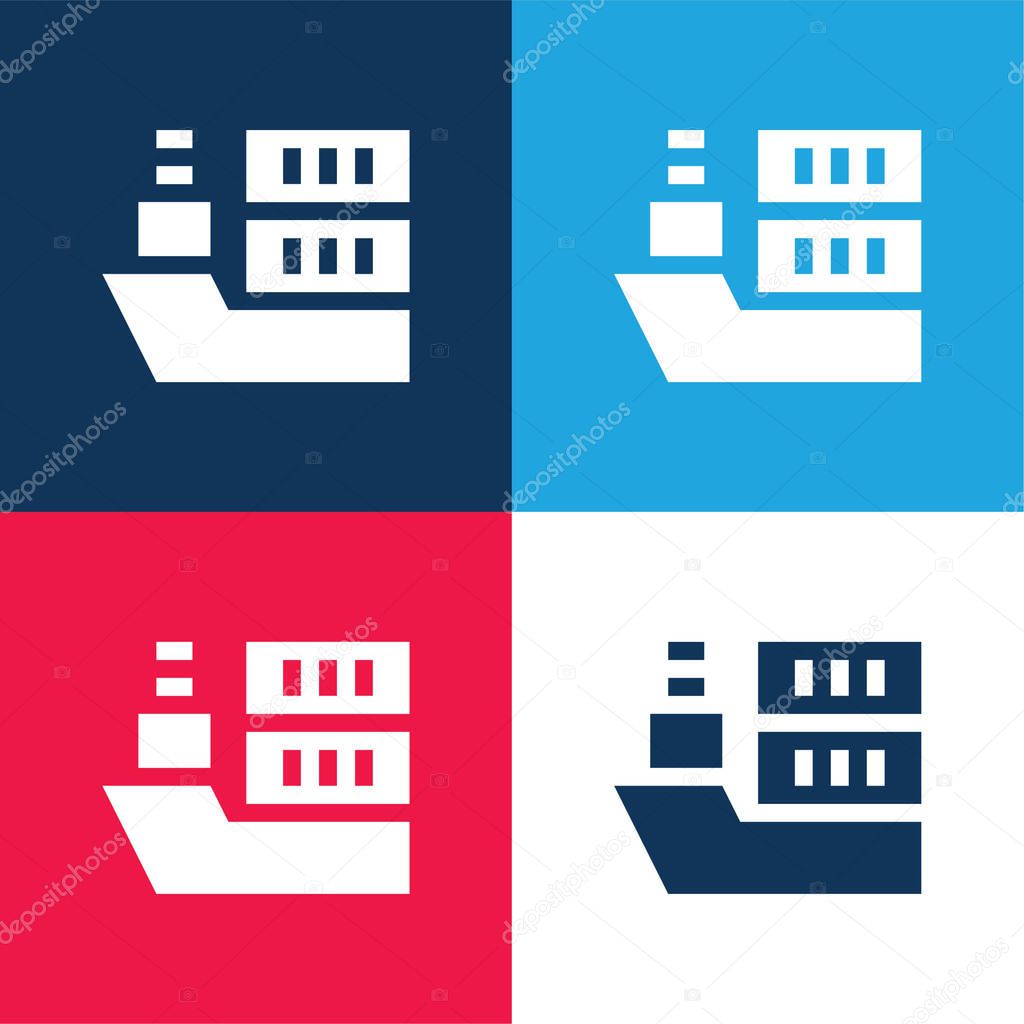 Boat blue and red four color minimal icon set